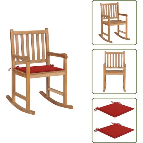 Cuscino per sedia a dondolo - vidaXL Sedia a Dondolo con Cuscino Rosso in Massello di Teak - Sedia da giardino in teak