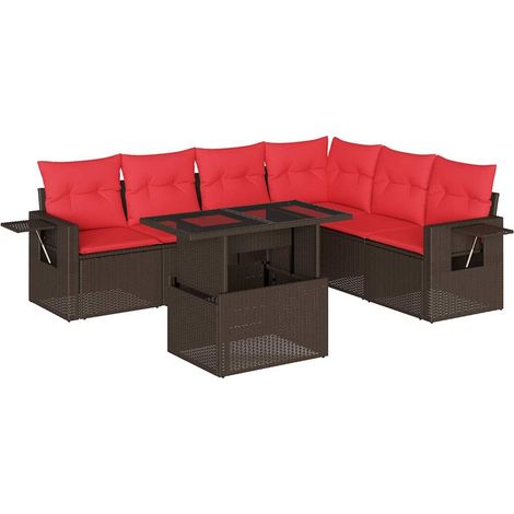 7-teiliges Gartensofa-Set mit Kissen, braun, Polyrattan vidaXL (1/5)
