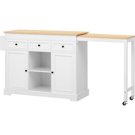 Kücheninsel auf Rollen ausziehbar weiß MDF 112 bis 188 x 45 x 92 cm (1/5)