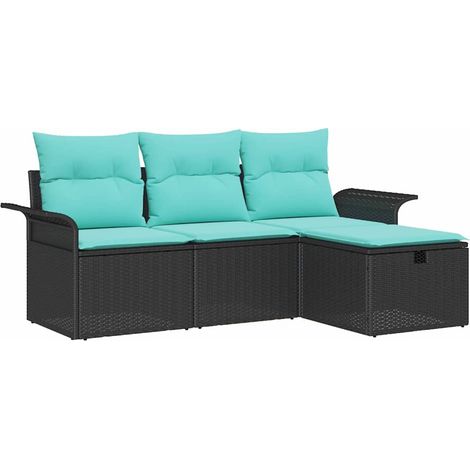 Set Divano da Giardino 4 pcs Nero e Turchese polyrattan vidaXL