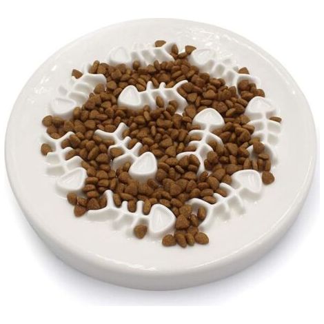 Bol pour chat à alimentation lente, plateau en céramique pour mangeoire pour chat, conception en os de poisson, interactif amusant, ralentit la vitesse d'alimentation de l'animal, prévient les ballonn