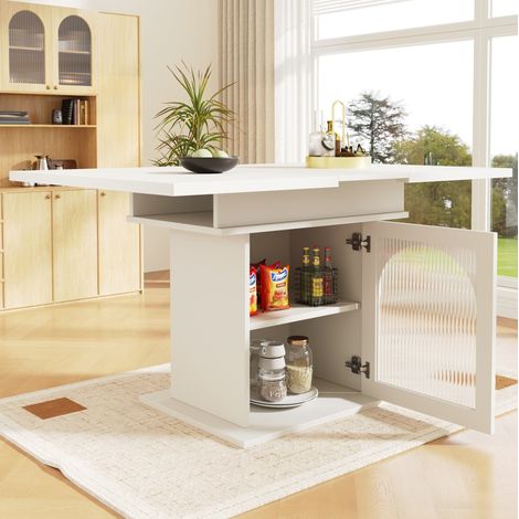 Tavolo da pranzo allungabile 110-140 x 80 x 76 cm con vano portaoggetti, bianco DESVIAE (1/5)