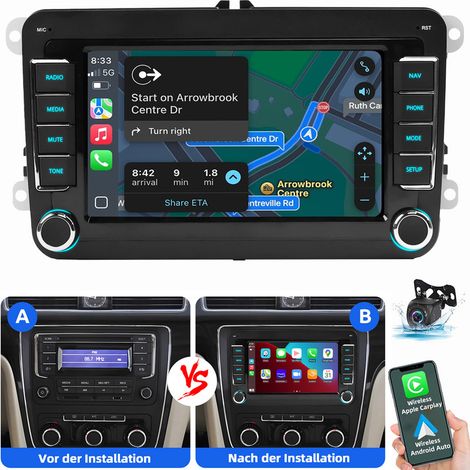 Pour VW Golf 5 6 Plus Touran Caddy Jetta Autoradio Carplay Android Auto CAM