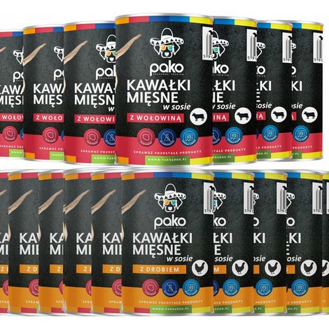 PAKO Nassfutter für Hunde, 24 Dosen à 415 ml, verschiedene Geschmacksrichtungen