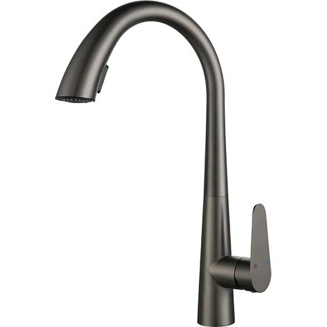 Robinet de cuisine télescopique universel en cuivre, encastré et extractible, couleur laiton gris (G1/2), pour évier et bac à légumes. Eau chaude et froide. (1/5)