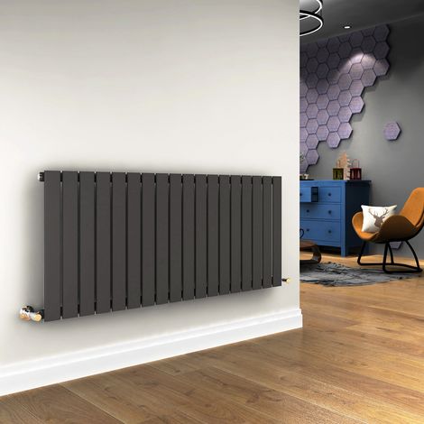 ELEGANT 600 x 1360 mm Anthracite Modern Column Radiator Low Carbon Steel Rads Single Flat Panel Designer Radiator + Chrome Thermostatic Radiator Valves (1/5)