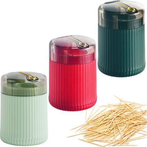 Set di 3 dispenser automatici di stuzzicadenti a scomparsa, dispenser di stuzzicadenti divertente, dispenser automatico di stuzzicadenti, per casa, cucina, hotel (multicolore) (1/5)
