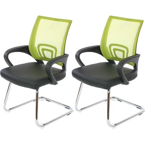 2x sillones sillas de oficina sin ruedas silla de conferencias para visitantes en sintético negro y malla verde 040000181