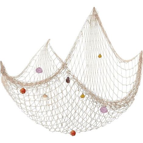 Rete decorativa da pesca, rete decorativa con conchiglie, decorazione murale in stile mediterraneo, 12 metri, beige (1/4)