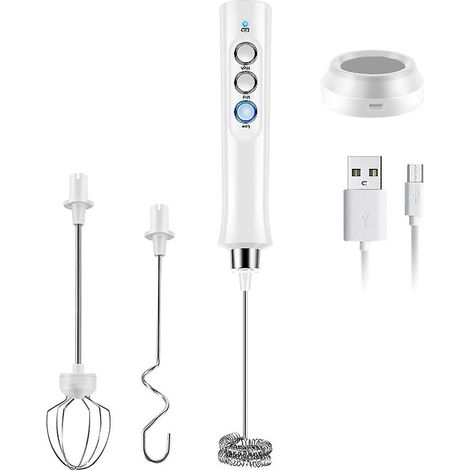 Mousseur à lait électrique rechargeable USB avec double poignée et support - Batteur à œufs en acier inoxydable pour latte et cappuccino (1/5)