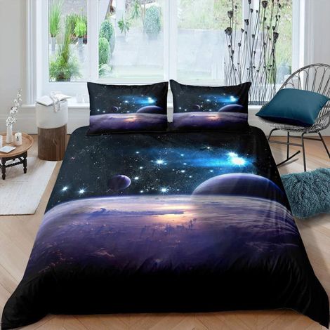 Parure de lit 3D Espace 200x200cm 3 pièces Microfibre avec fermeture éclair