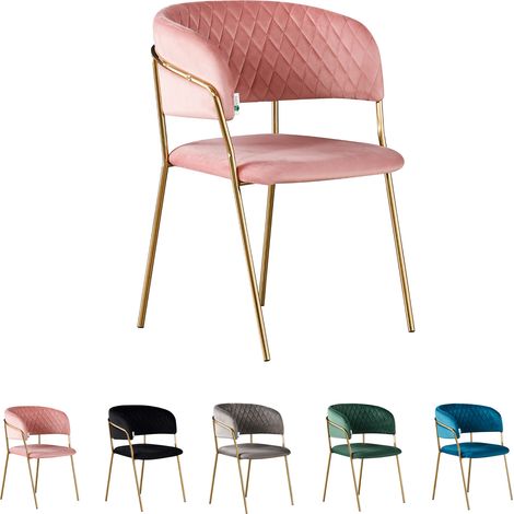 Single Atarah LUX Velvet Dining Chair W/ Metal Legs - Dining Room Chair - Upholstered Chair - Modern Dining Chair W/ Arms - Pink (1/5)