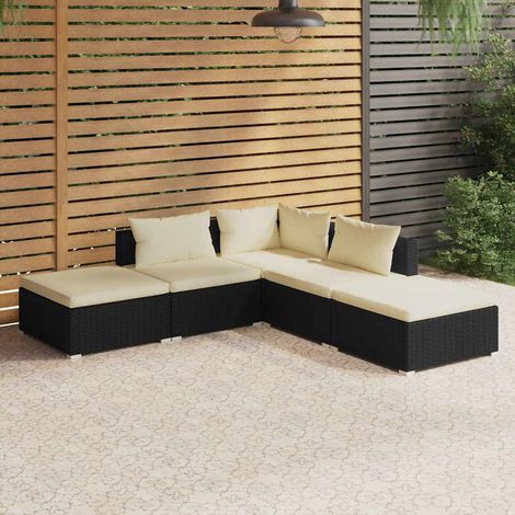 Salon de jardin 5 pcs Ensemble Table et Chaise de Jardin - avec coussins Résine tressée Noir BV598428 - BonneVie (1/5)