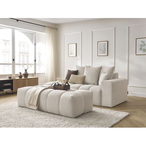 BOBOCHIC - Canapé droit fixe MONT-BLANC tissu chiné avec pouf Accoudoir droit Beige (1/5)