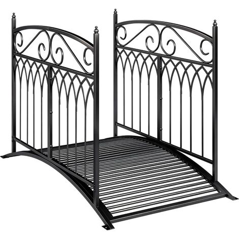 Pont de jardin métallique 135,5 cm, pont d'étang avec rampes de sécurité, style antique, résistant à la rouille, montage facile