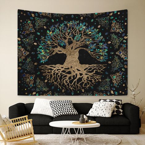 130 x 150 cm Wandbehang mit Baum des Lebens, Wandteppich für Naturdekorationen, Tagesdecke, Decke für Zuhause, Wohnzimmer, Schlafzimmer, Wohnheim-Dekoration (A)