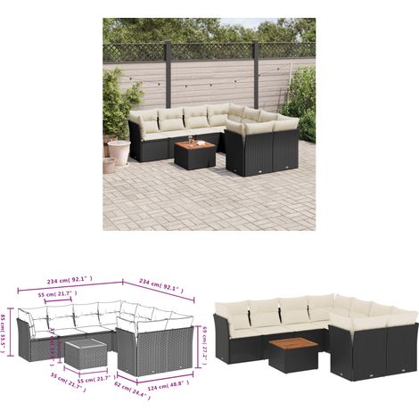 9-tlg. Garten-Sofagarnitur mit Kissen Schwarz Poly Rattan - Gartenmöbel - Outdoor Möbel - Rattan Gartenmöbel - Lounge Set - Esstischgarnitur - Home & Living (1/3)