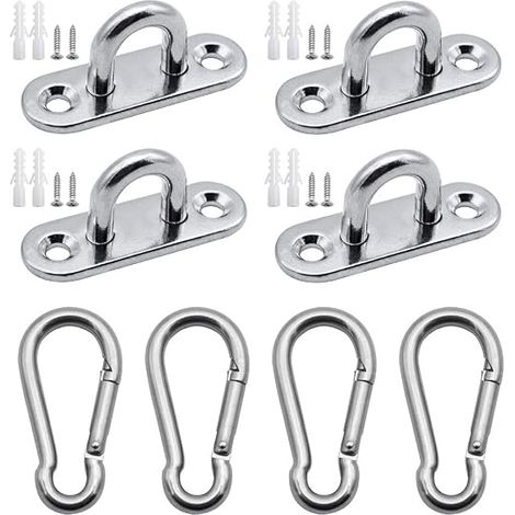 4 pièces M5 304 Plaque oculaire en Acier Inoxydable 4 pièces Mousqueton de Fixation pour Charges Lourdes pour aux voiles d'ombre hamacs Support Mural pour Charges Lourdes (1/5)