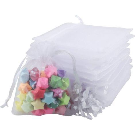 100pcs Sacs Organza 7x9cm, Petit Sachets Pochettes en Organza Sac à Bijoux avec Cordon de Serrage, pour Cadeau de Marriage Noël Bonbons (Blanc) (1/4)