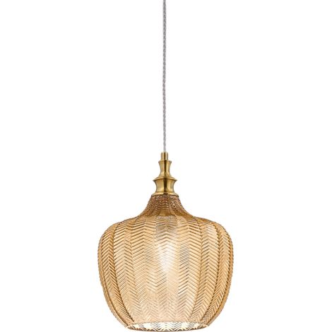 Lampe À Suspension Cleofe S/10 Ambre - Structure Métal Laiton Avec Verre Transparent 1Xe27 Max 60W Ip20 - Gealuce (1/3)