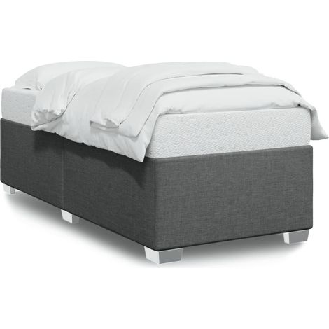 Lit simple Lit adulte Cadre de lit sans matelas gris foncé 90x190 cm tissu (1/5)
