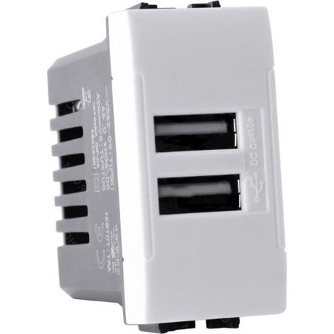 Modulo presa doppia USB da muro per placca cassetta 503 compatibile con living light international air 5V 2 Usb bianco (1/3)