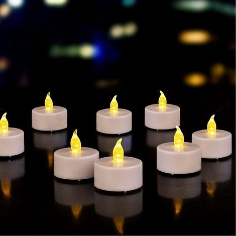 Bougies chauffe-plat sans flamme à piles : lot de 24 bougies électriques LED réalistes et lumineuses scintillantes cadeau de vacances longue durée (jaune chaud). (1/5)