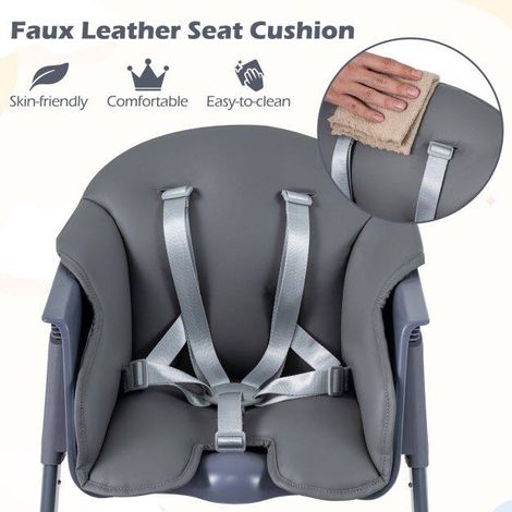 Chaise haute bébé grise 3 en 1 avec plateau réglable et repose-pieds, housse lavable pour maison, jardin et terrasse (1/5)