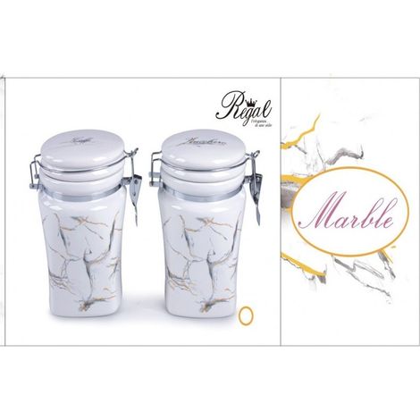 Set 2 Bis Barattoli da Cucina in Ceramica Zucchero e Caffe' Decoro Marble (1/3)