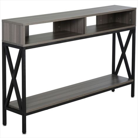 Console industrielle 120 cm grise rangement étagère pieds (1/5)