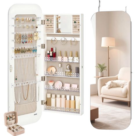 Armario joyero con espejo VEVOR, 1080 mm, de pared, con cerradura, 370x1080x97 mm, blanco. (1/2)