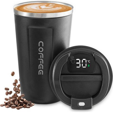 Stück 510 ml Edelstahl-Vakuumisolierte Becher, Reisebecher mit LED-Temperaturanzeige, auslaufsicher, Becher mit Deckel, hält Getränke heiß und kalt, geeignet für Kaffee, Tee und Bier