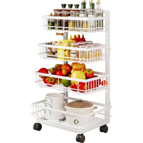 Scaffale da cucina, carrello multiuso, ruote girevoli a 360°, BIANCO (1/2)
