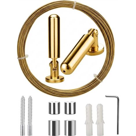 Système de tension de câble pour rideaux de 5 m, en acier inoxydable 304 avec support mural réglable, accessoire de tension de câble en fil d'acier inoxydable pour rideaux, voilages et fils pour appar (1/5)