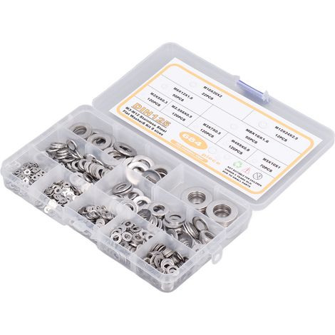 Rondelles plates galvanisées 684 pièces, haute dureté, finition soignée, acier inoxydable M2-M12, lot mixte pour bricolage et fixation. (1/5)