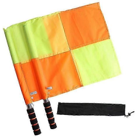 Lot de 2 drapeaux d'arbitre assistant haute visibilité, drapeaux à main à damier rouge et jaune pour football avec tiges en plastique (1/4)