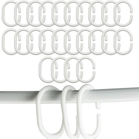 Lot de 24 Anneaux Rideau Douche, Plastique Robuste Forme C, Blanc, Pour Tringle Salle De Bain (1/5)