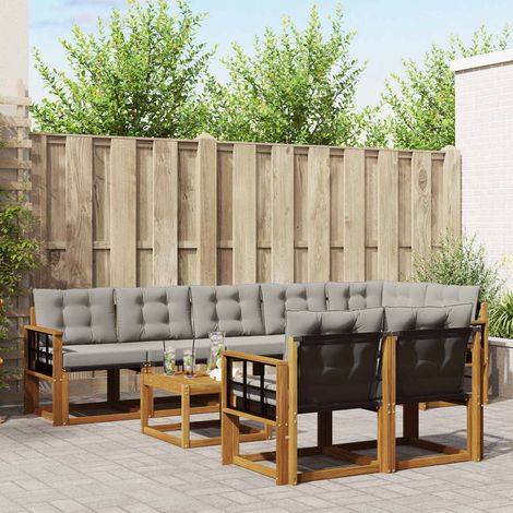 vidaXL Outdoor-Sofagarnitur mit Kissen 9 pcs Natürlich und Hellgrau (1/5)