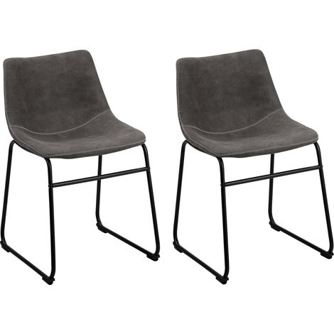Juego de 2 sillas de comedor tapicería de tela gris oscuro patas negras estilo retro rústico Batavia (1/5)