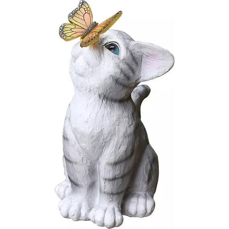1 lampe solaire chat, led 3000k, résine imperméable, jardin, balcon