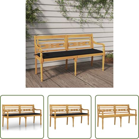 Banc en bois - Banc Batavia avec coussin noir 150 cm Bois de teck massif (1/5)