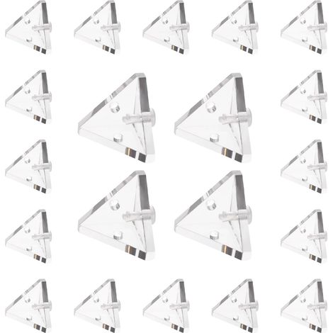 Lot de 20 équerres d'angle en acrylique transparent à 3 trous avec rivets pour renforcement, connexion de meubles (21 mm x 21 mm) (1/5)