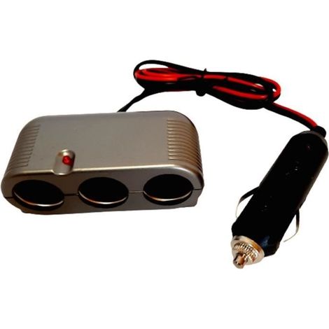 Triple cigarette lighter socket 12/24V - HTC EQUIPEMENT - With Heavy duty plug and 80cm red cable (1/2)