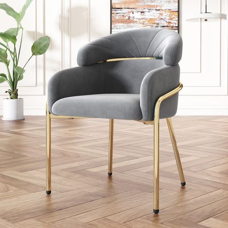 Chaise design velours gris - Salle à manger, salon ou chambre - Pieds métal luxe léger - Confort loisirs élégant - 4 pieds stables (1/5)