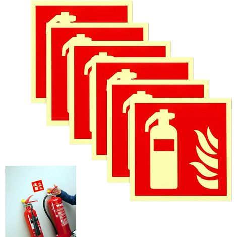 Autocollant de Sécurité Incendie,6 PCS Panneau Extincteur PVC Lumineux Autocollant 10 x 10 cm Panneaux de Signalisation Conformes aux Normes de Sécurité Incendie,pour Maison,Bureau et Chantier (1/5)