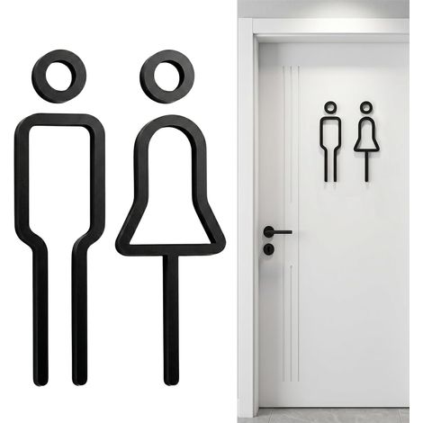 Signalétique Toilettes en Acrylique Noir - Panneau WC Autocollant pour Hommes et Femmes - Plaque de Porte Facile à Installer pour Maison Restaurant Bureau et Hôtel (1/5)