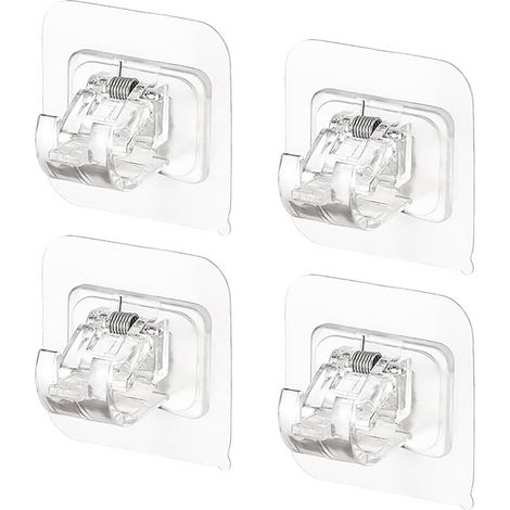 Support de Tringle à Rideau, Crochets Autocollants pour Tringle à Rideaux, Support de Tringle à Rideau Transparent 4 Pièces Support de Crochet de Rideau pour Cuisine Salle de Bain (1/5)