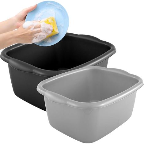 1 x Black 9.5 Litre Basin Rectangular Washing Up Bowl With Integrated Carry Handles