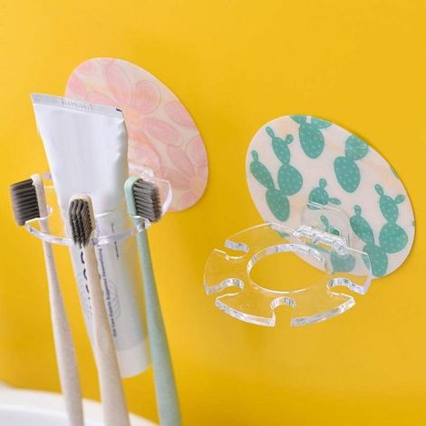 1pcs Plastic Toothbrush Holder Toothpaste Storage Rack Shaver Tooth Brush Dispenser Bathroom Organizer Accessories Color Random (1/5)