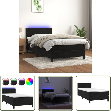 The Living Store Boxspringbett mit Matratze & LED Schwarz 100x200 cm Samt - Boxspringbett - Samtbett - Doppelbett - Schlafsofa - Luxusbettwäsche (1/5)